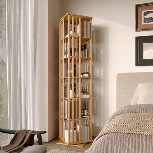 Walnut 6 Tier Bamboo Rotating Bookshelf I515