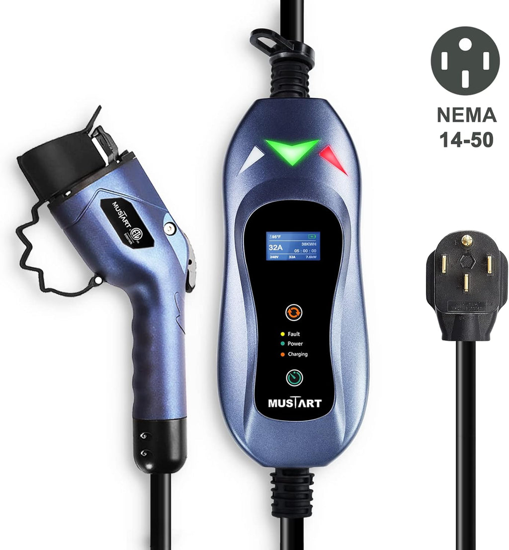 Portable EV Charger with 25ft Cable, 32 Amp Adjustable, NEMA 14-50P P597