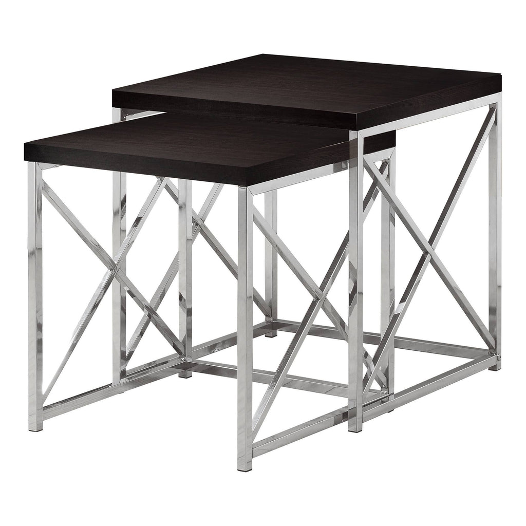 Nesting Table 2pcs Set Cappuccino Chrome Metal V97880