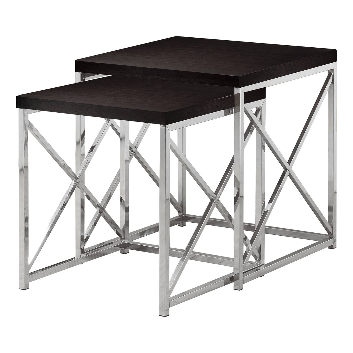 Nesting Table 2pcs Set Cappuccino Chrome Metal V97880