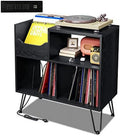 Black Record Player Stand with Charging Station F267