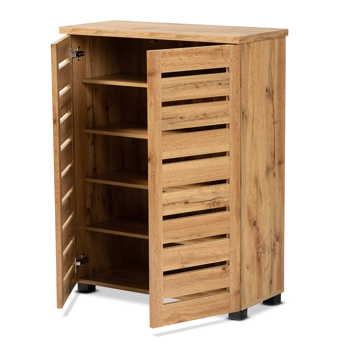 Oak Brown Finished Wood 2-Door Shoe Storage Cabinet E52727