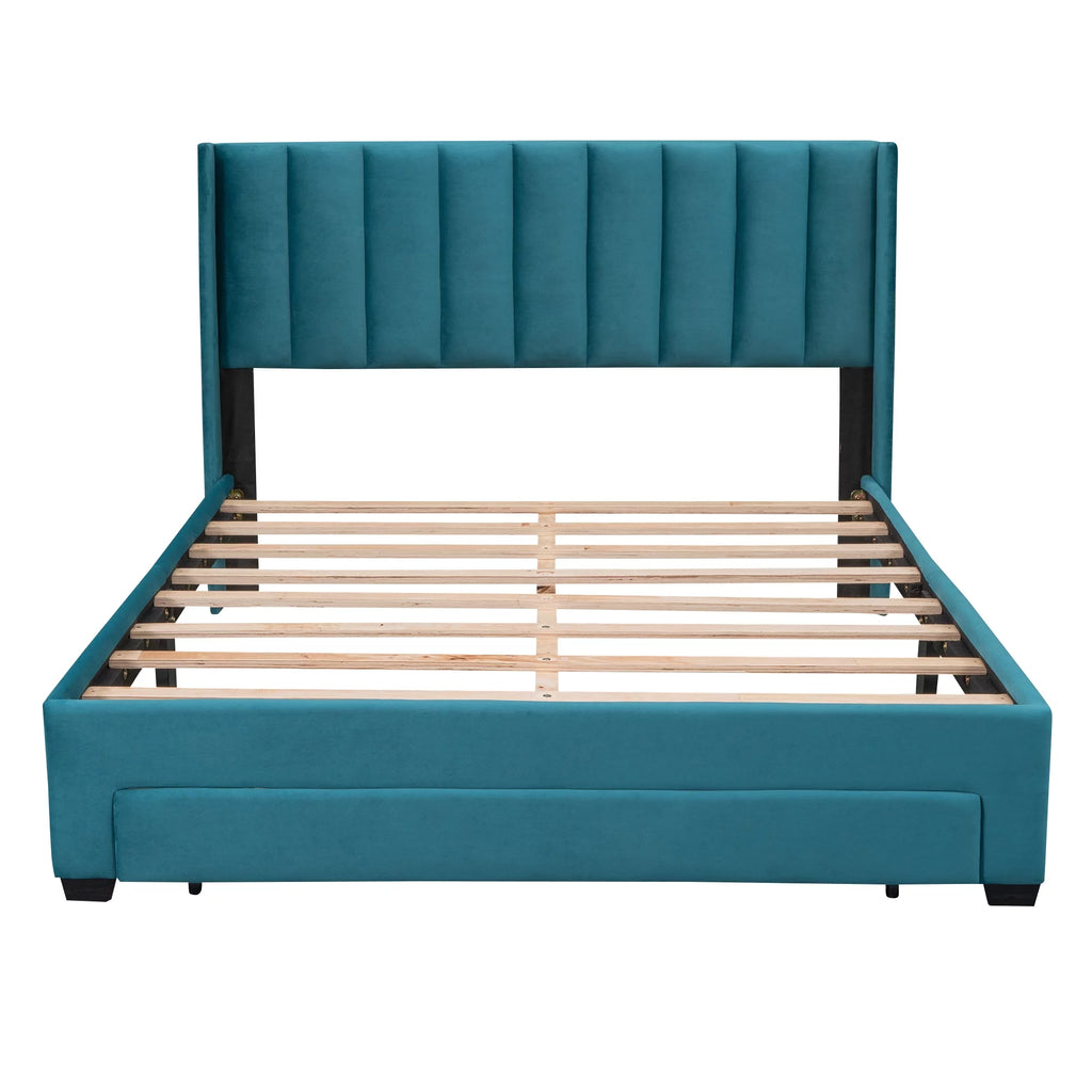 Queen Size Velvet Upholstered Platform Bed with Storage and Headboard P791