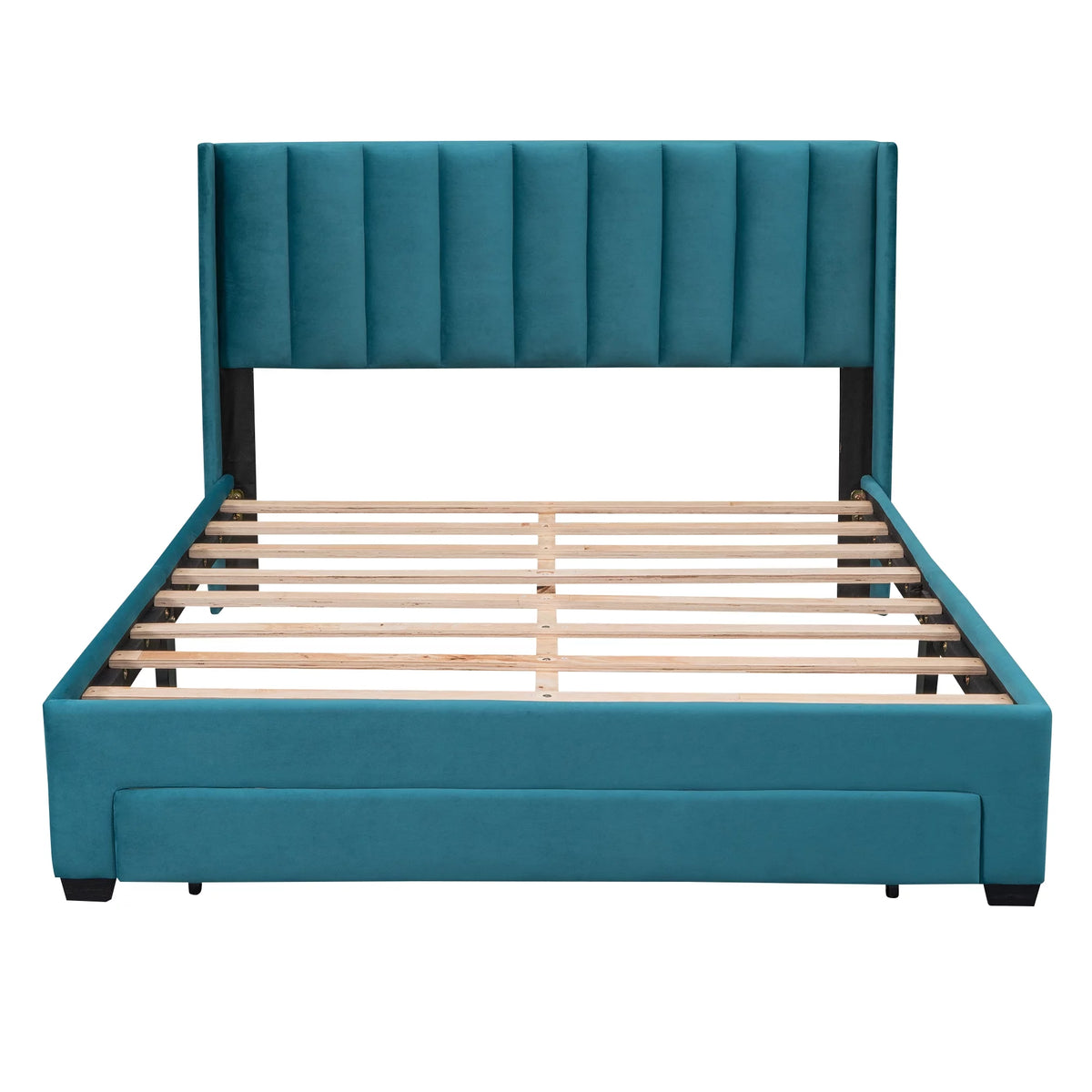 Queen Size Velvet Upholstered Platform Bed with Storage and Headboard P791