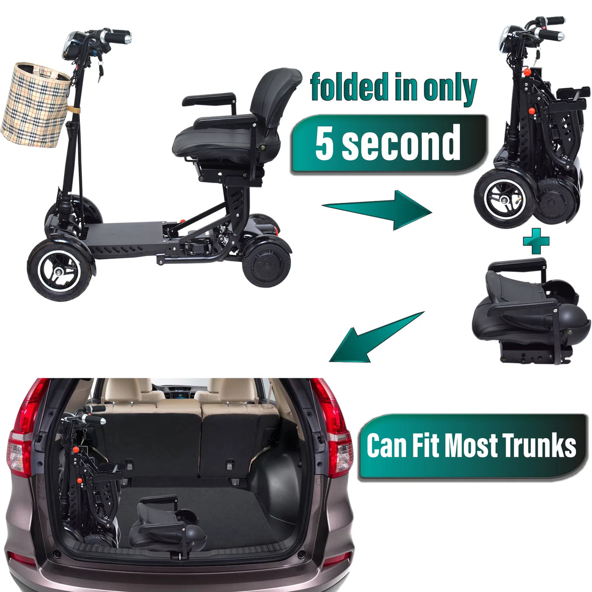 4 Wheel Foldable Powered Mobility Scooter with Seat K77634