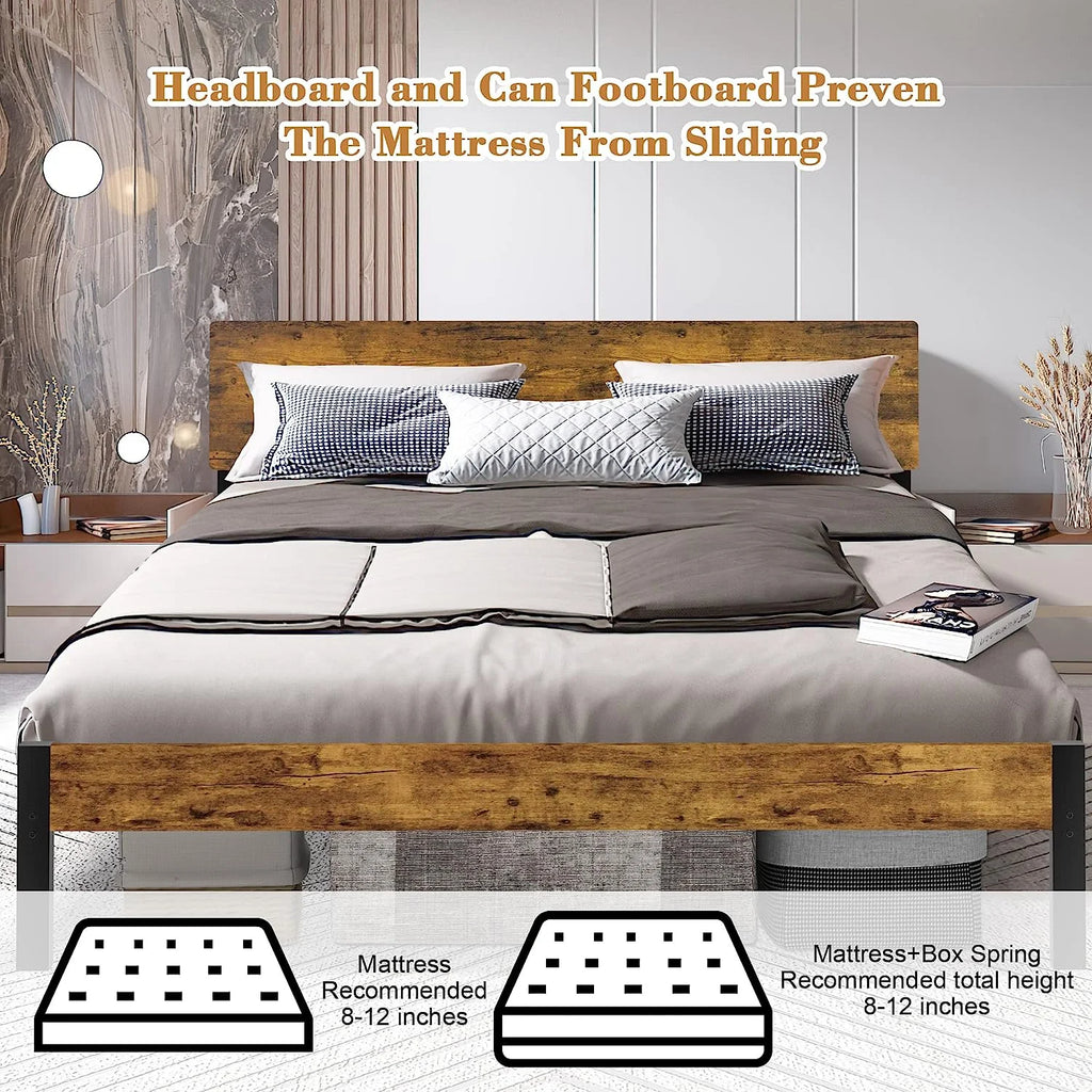 King Metal Platform Bed Frame with Headboard B870524
