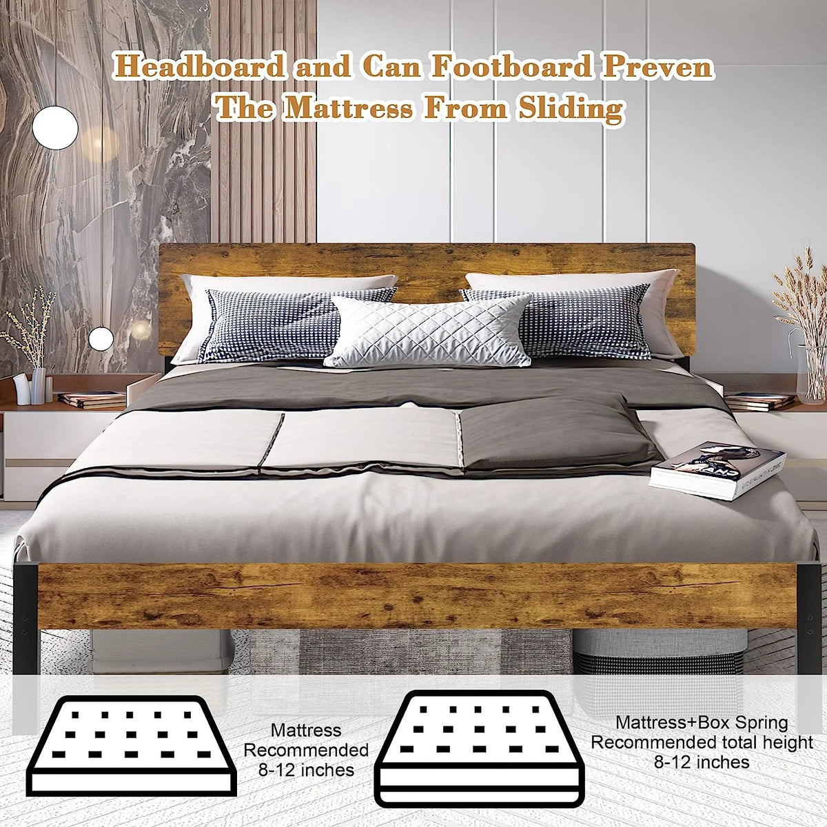 King Metal Platform Bed Frame with Headboard B870524
