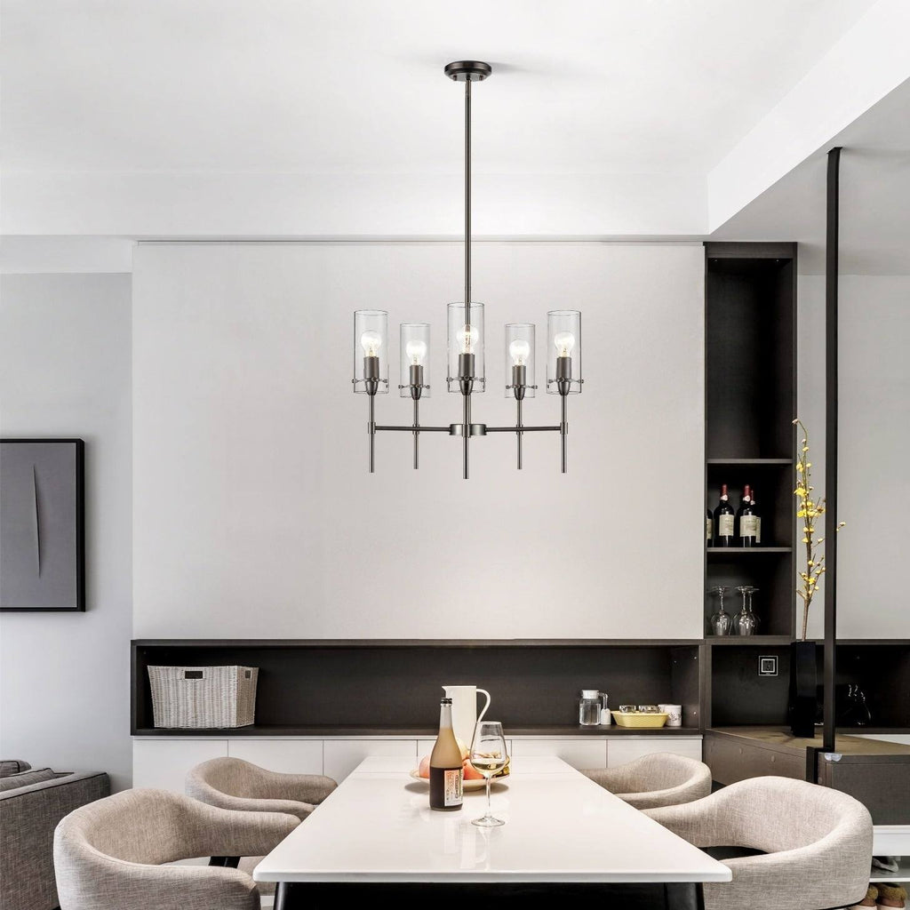 Satin Nickel 5-Light Chandelier Pendant with Clear Glass Shades A611138