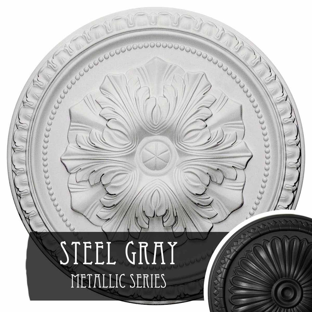 18 inch x 1 3/8 inch Hand-Painted Steel Gray Ceiling Medallion R8135