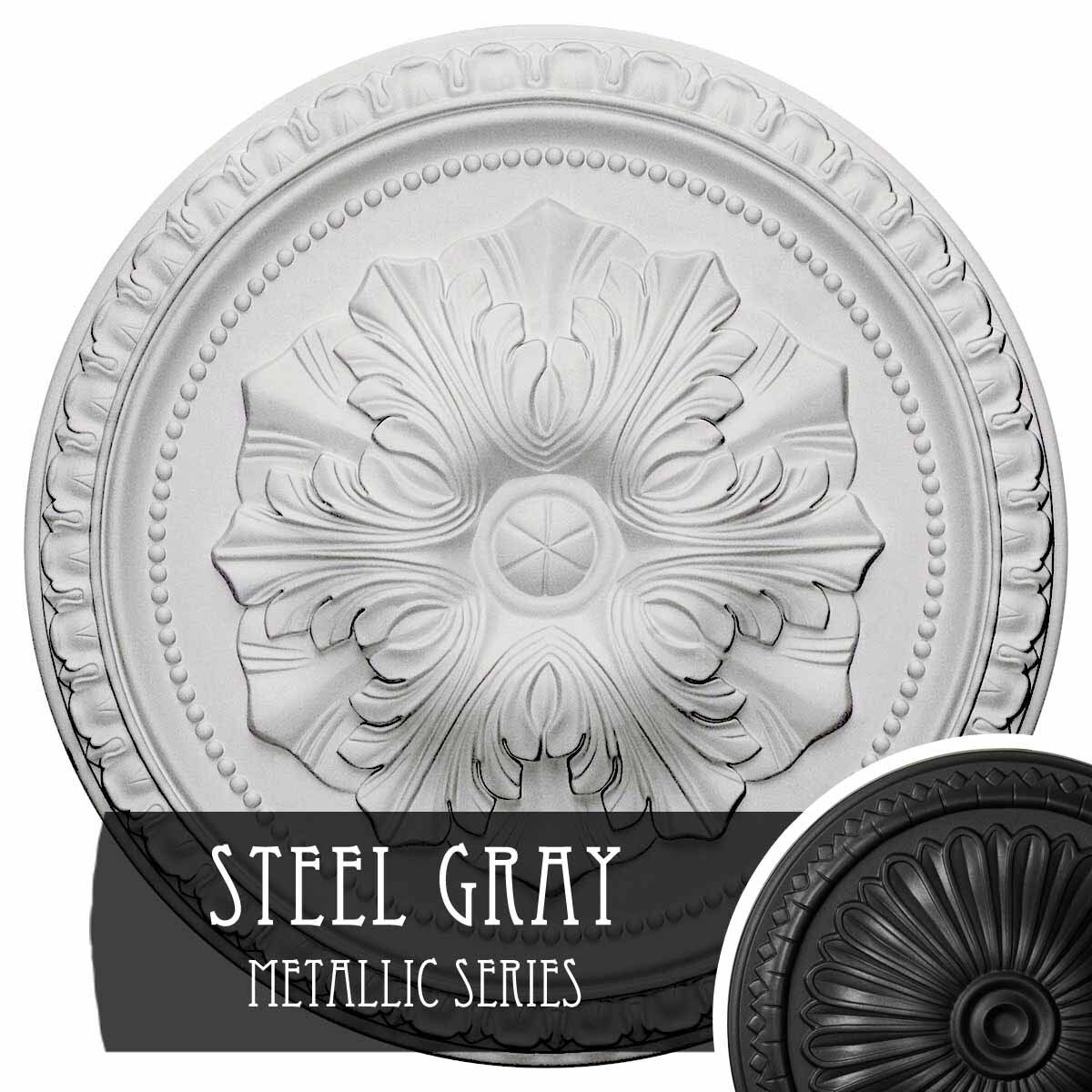 18 inch x 1 3/8 inch Hand-Painted Steel Gray Ceiling Medallion R8135