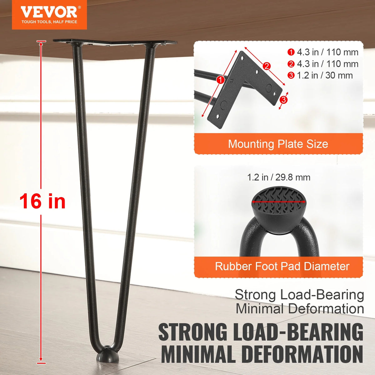 16" Solid Metal Heavy Duty Furniture Legs V7750
