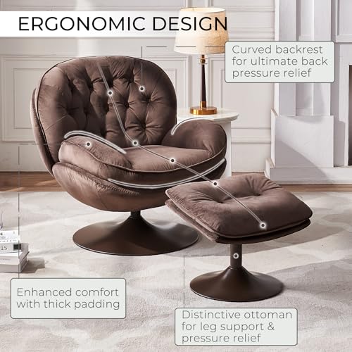 Olive Green Velvet Swivel Accent Chair with Ottoman Y2630