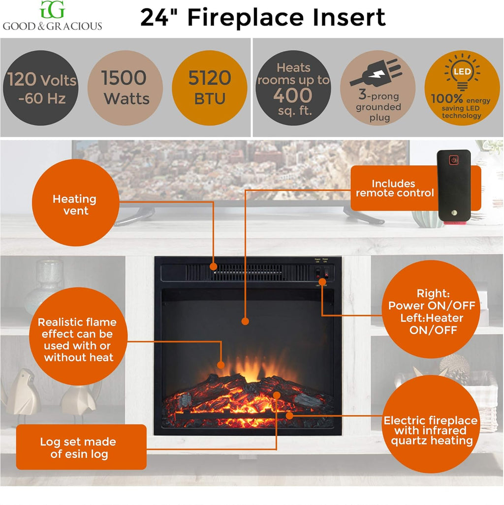Light Grey Farmhouse Wooden TV Stand with Electric Fireplace P89056