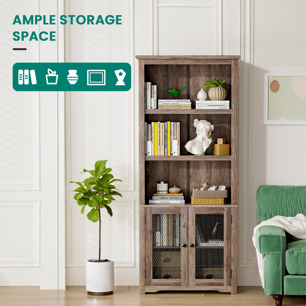 70" Tall 5-Shelf Bookshelf with Doors T83980