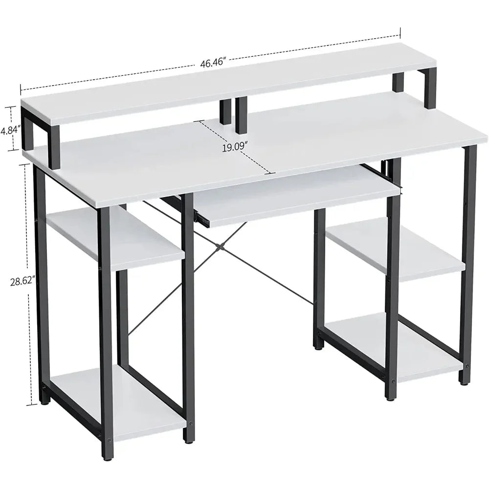 47 Inch White Computer Desk with Storage Shelves Y106610