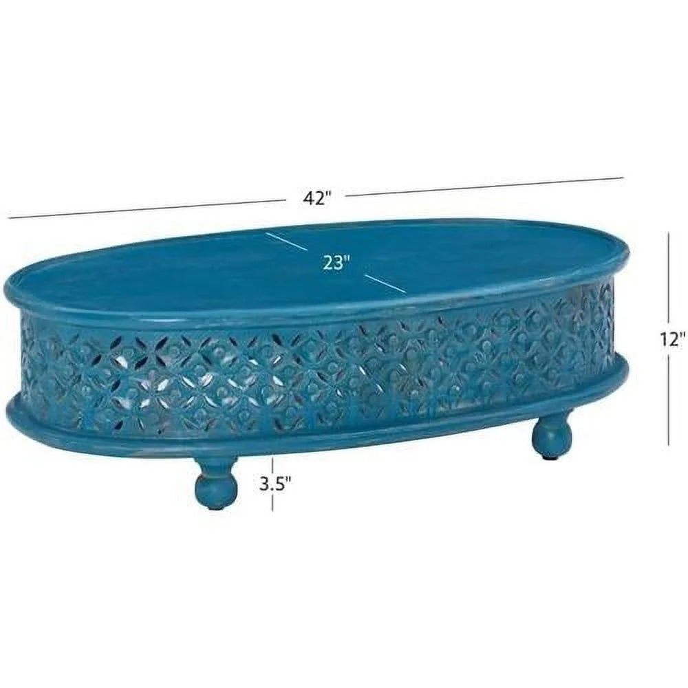 Blue Oval Wood Coffee Table D590346