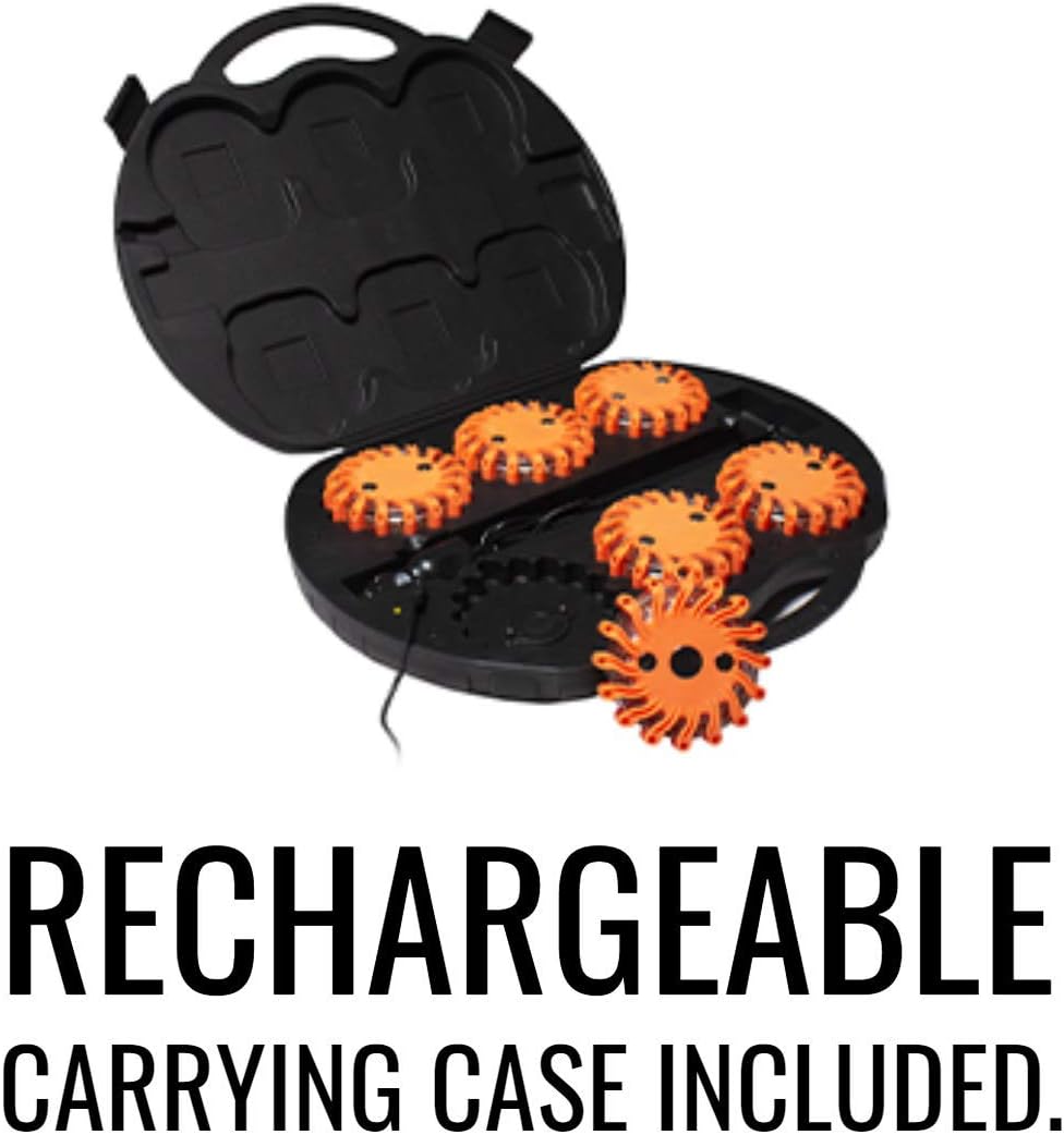 Rechargeable 16 LED Road Flare Disc Warning Beacon Emergency Flares with Charger & Carrying Case T53382