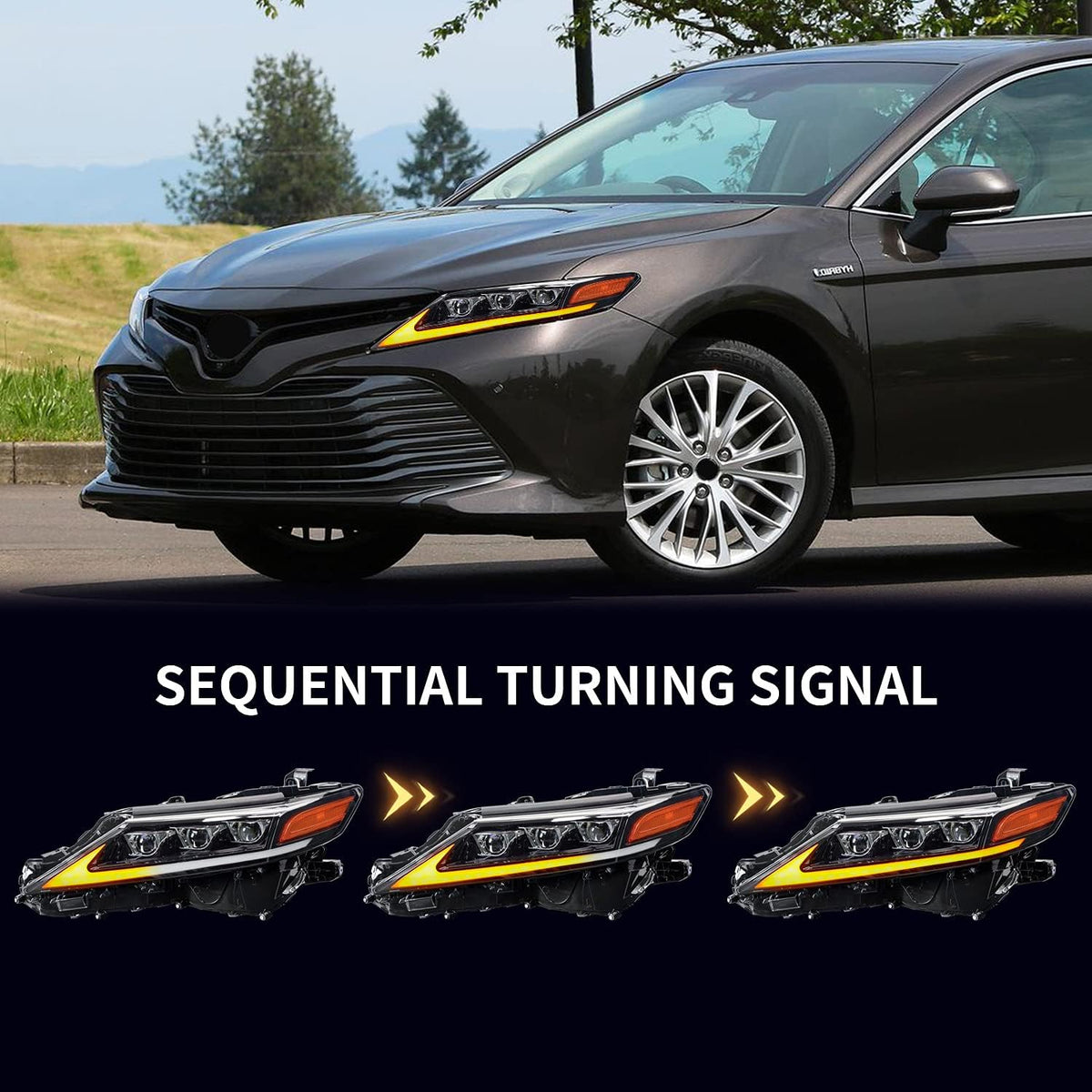 LED Headlights Assembly with Dynamic Turn Signal DRL Projector, 1 Pair J8930