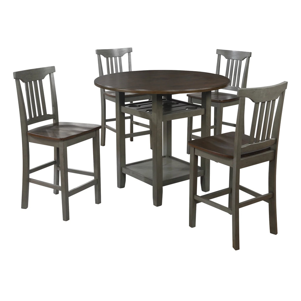 5pc Table Chairs Set Slate Gray Wood Stain Finish A499