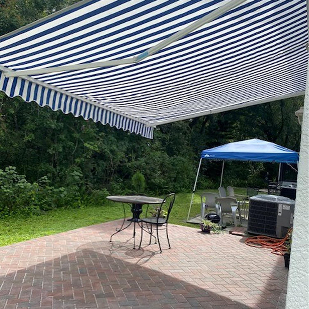 Blue and White Striped Retractable Patio Awning 12 x 10 Feet W9244