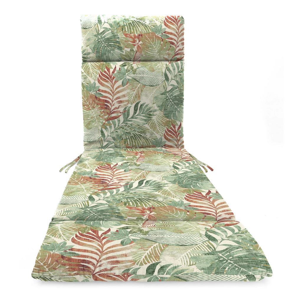 Almond Green Leaves Rectangular Outdoor Chaise Lounge Cushion with Ties Z594