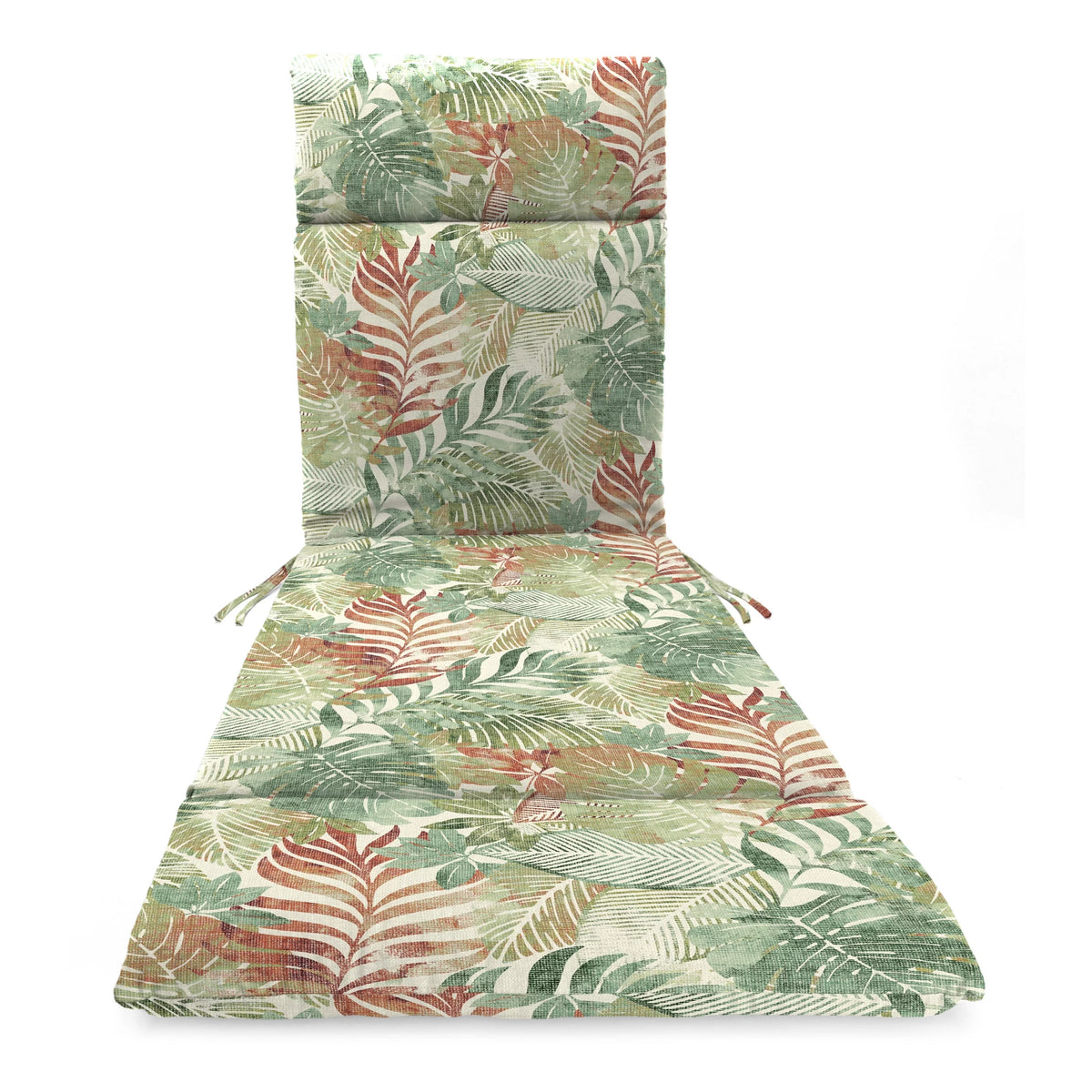 Almond Green Leaves Rectangular Outdoor Chaise Lounge Cushion with Ties Z594