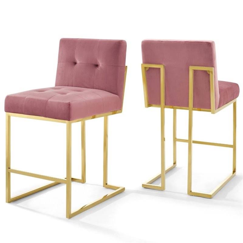 Velvet Counter Stool in Gold and Rose (Set of 2) E57954