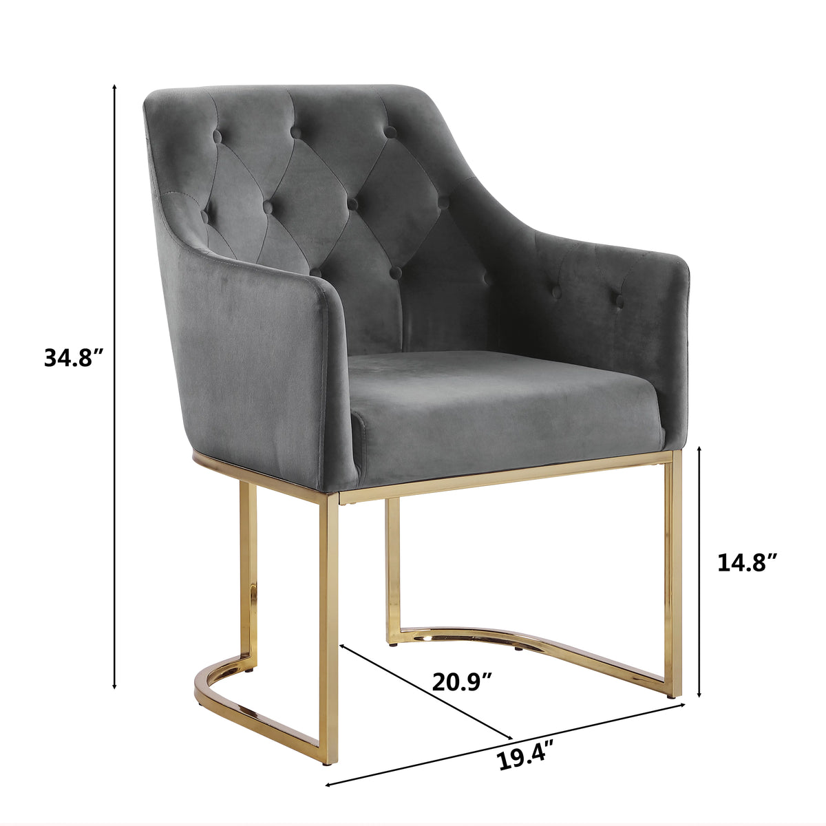Glam Tufted Contemporary Accent Chair with Velvet Cushions Gray I188484