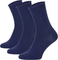 3 Pairs Organic Cotton Diabetic Socks for Women Loose Fit Crew Sock Navy C5362
