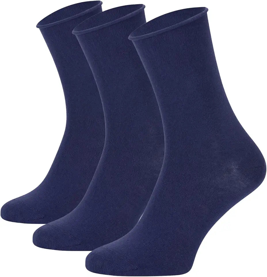 3 Pairs Organic Cotton Diabetic Socks for Women Loose Fit Crew Sock Navy C5362