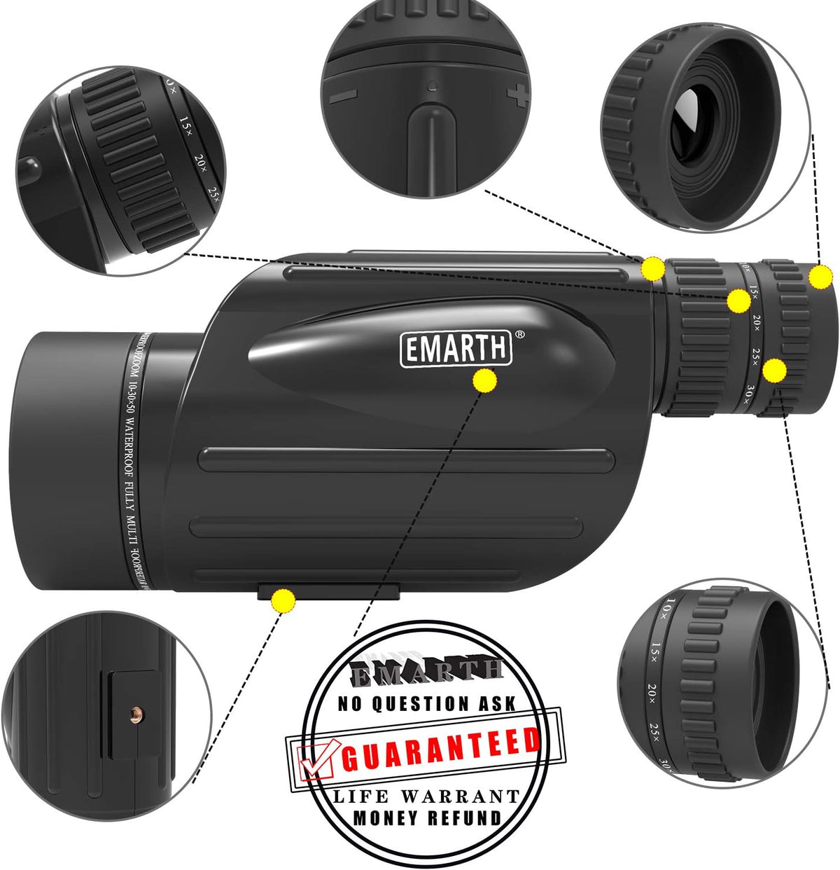10-30X50 Zoom Monocular Telescope BAK4 Prism Waterproof A5781