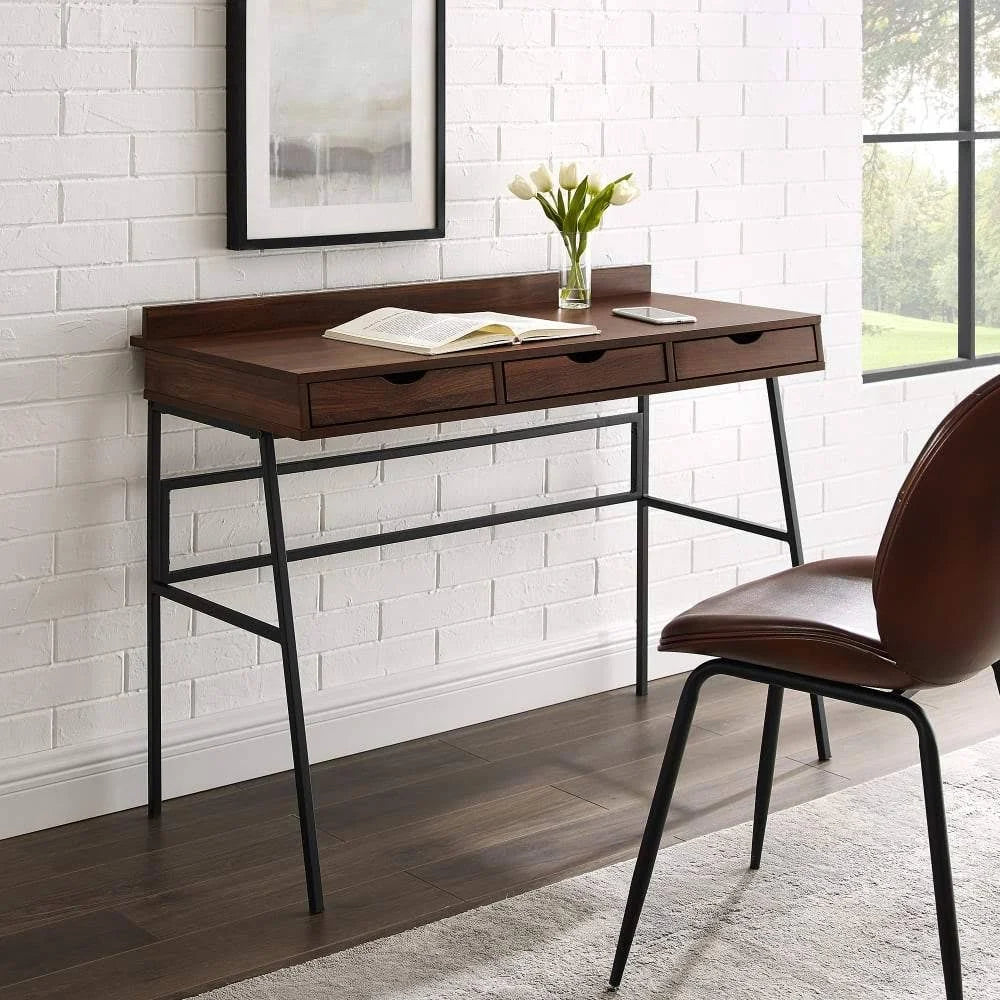 42x22 3-Drawer Angled Front Desk Dark Walnut L42121
