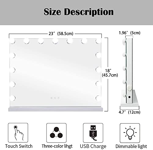 31.5"x 23.6" White Wall-Mounted Vanity Mirror with 18 Dimmable LED Bulbs K466