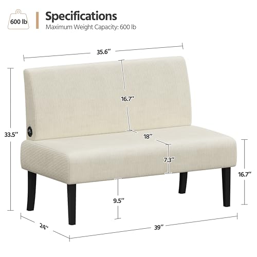Beige Corduroy Armless Loveseat Futon D738