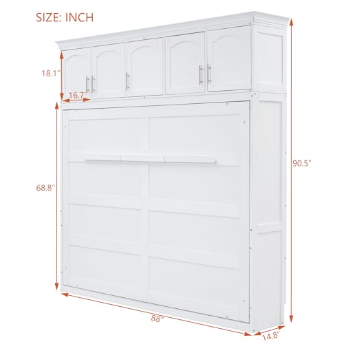 White Solid Wood Queen Murphy Bed with Cabinets P5636