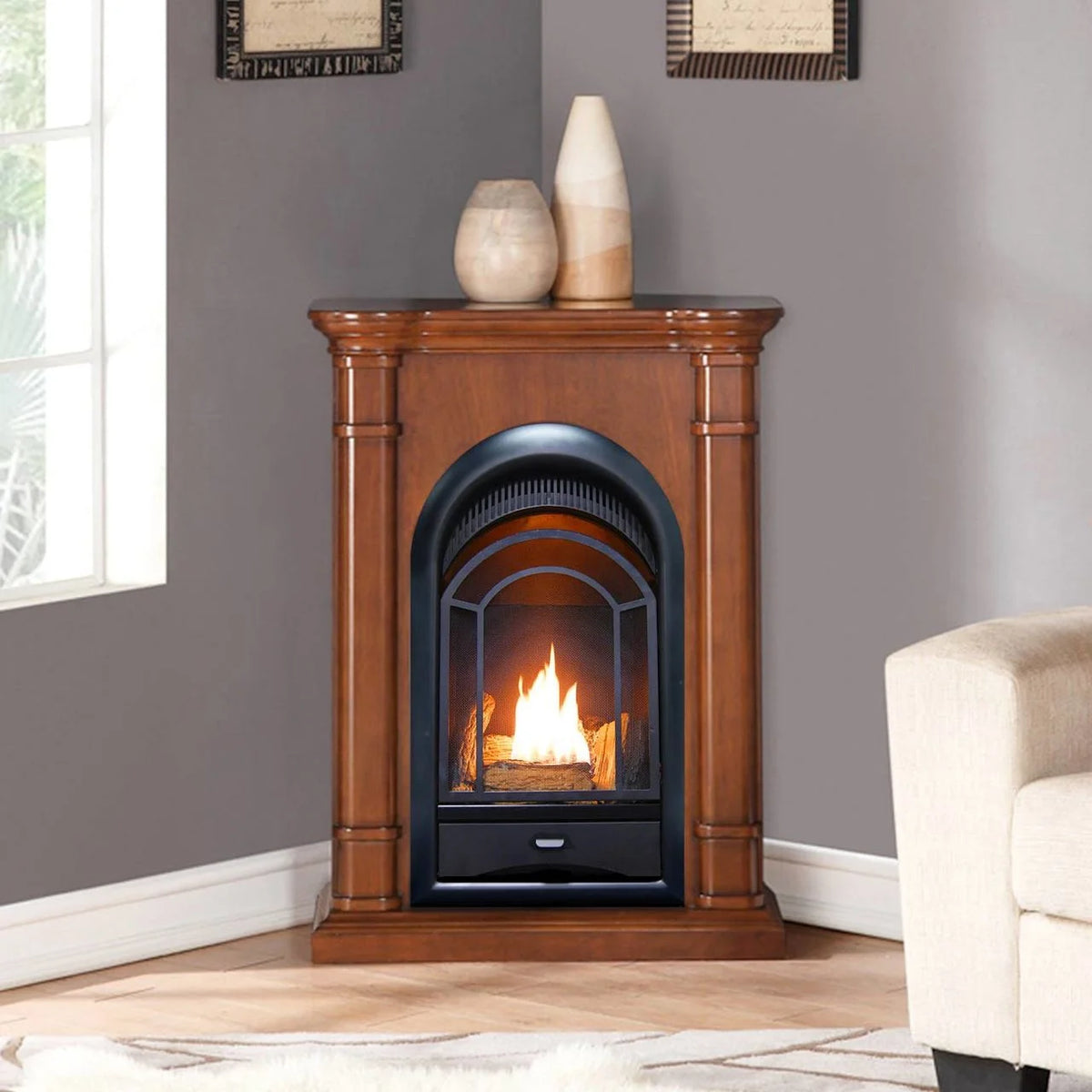 Ventless Fireplace System 10K BTU Duel Fuel Thermostat Insert and Mantel C980217