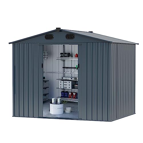 8 x 6 FT Outdoor Metal Storage Shed, Dark Gray M61717