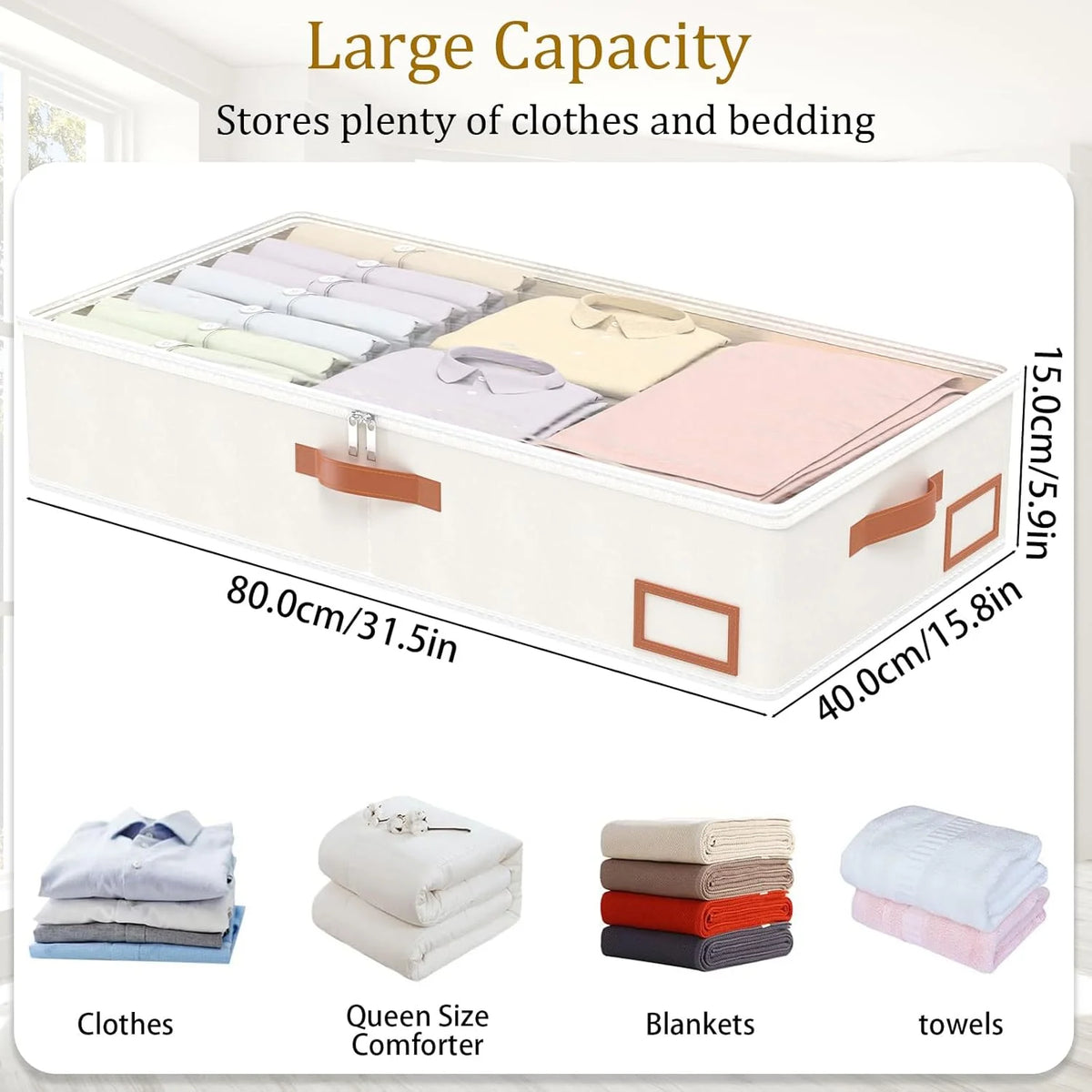 Beige 4 Pack Under Bed Storage Containers with Lids B10704