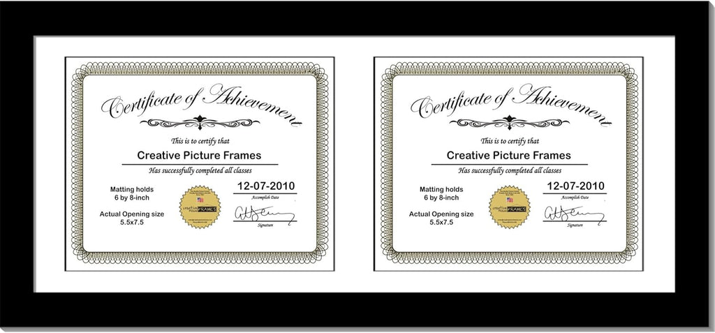 Black Vertical Double Diploma Frame with 2 Opening Black Mat W177