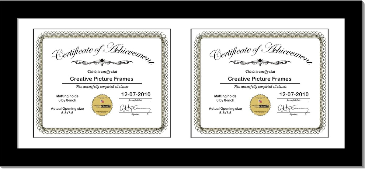 Black Vertical Double Diploma Frame with 2 Opening Black Mat W177