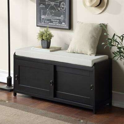 Black Wood Storage Bench with 2 Cabinets O253