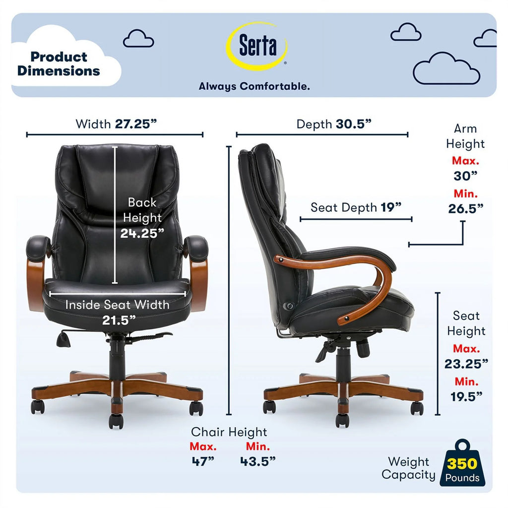 Big and Tall Executive Office Chair with Wood Accents Black O629