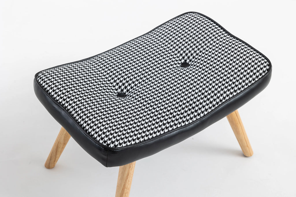 Black Wooden Square Cushion Foot Stool J9427