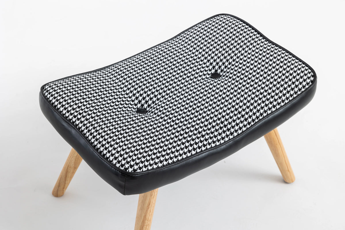 Black Wooden Square Cushion Foot Stool J9427