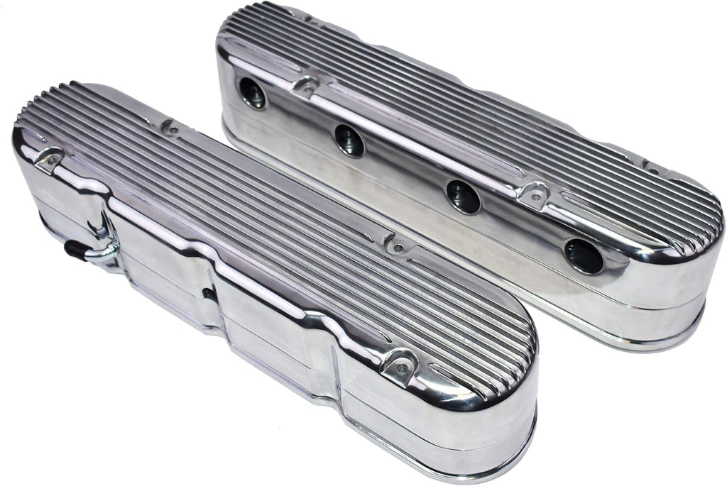 Satin Finned Cast Aluminum Valve Covers with Coil Mounts for Chevy Small Block V8 Y28596