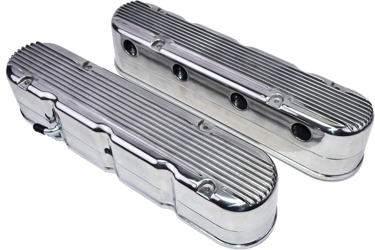 Satin Finned Cast Aluminum Valve Covers with Coil Mounts for Chevy Small Block V8 Y28596