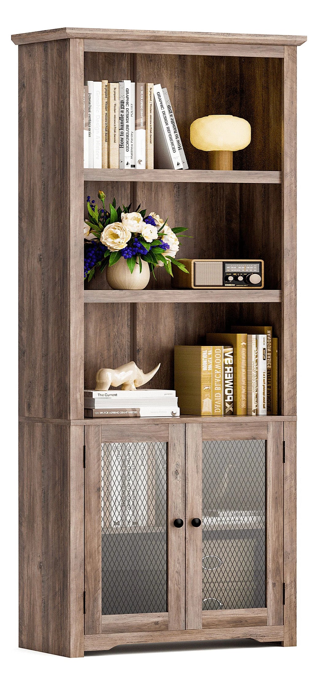 70" Tall 5-Shelf Bookshelf with Doors T83980