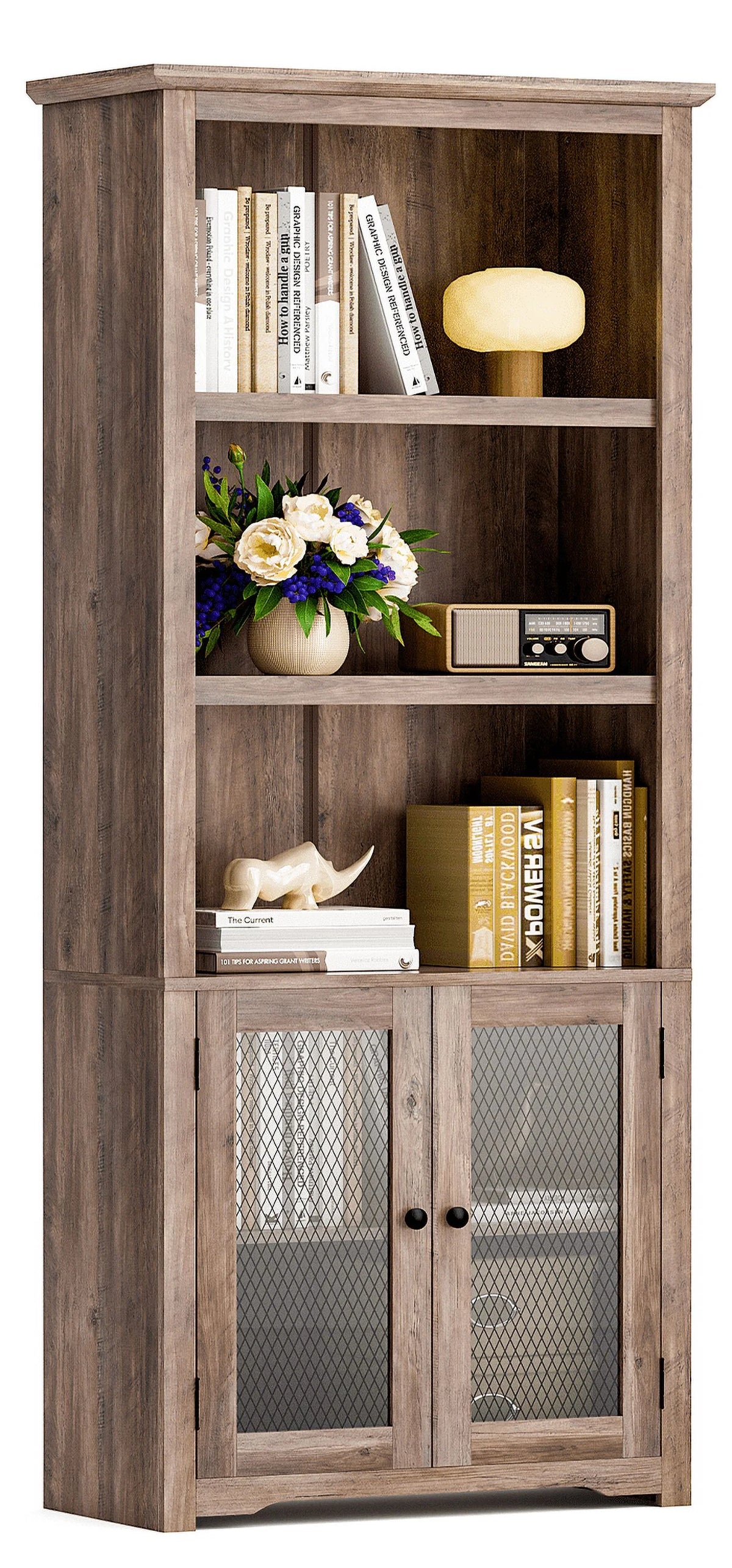 70" Tall 5-Shelf Bookshelf with Doors T83980