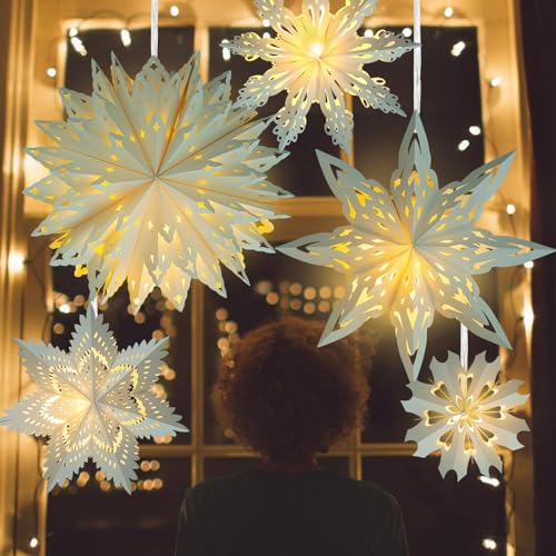 5 Pack Christmas Paper Snowflake Lanterns with LED Light O294