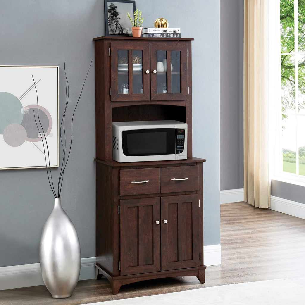 Charcoal Microwave Storage Stand with Double Door Top and Bottom Cabinets T760